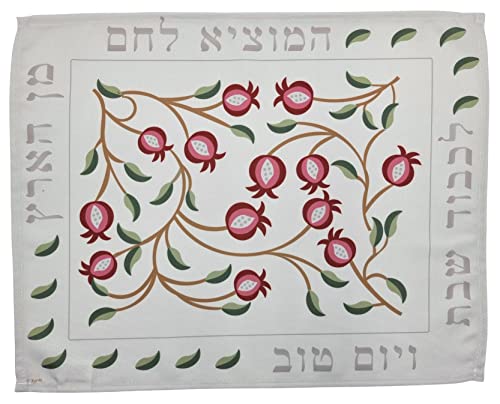 Challah Brot-Abdeckung für Shabbat-Tisch, roter Granatapfel, gedrucktes Muster, hebräischer Segen, Israel, Judaika, Geschenk, 53 x 43 cm Cover