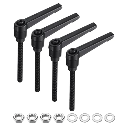 Image of uxcell 4pcs Lever Adjustable Handles M6 x 60mm Metric Male Thread with Nuts Washers, Level Clamping Handle Set Hand Stud Knobs Rotating Screw Handles Bolts with Locking Lever, Black