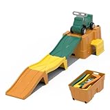 HAPPYMATY Up & Down Roller Coaster，Kids Ride On Toy，Toddler Push Car with Assembled Race Track & Storage Base Box, Indoor Outdoor Playset