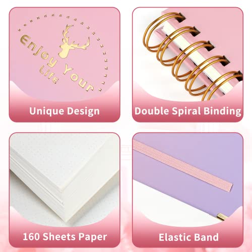 Smarpau Spiral Notebook, 8.5" X 11" Large Dotted Notebook College Ruled, 120 Gsm Thick Paper, 172 Pages, Hardcover Dot Grid Notebook For Women Grils (Pink-Purple Gradient) #TOP4