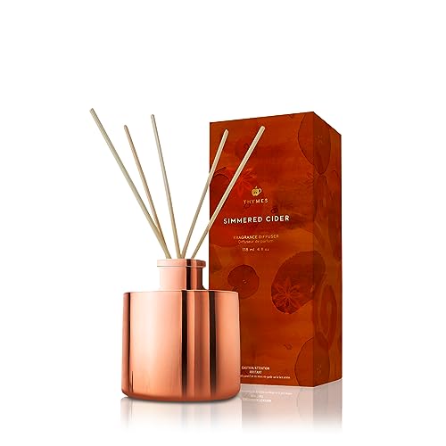 Thymes Petite Oil Reed Diffuser Set Includes Reed Diffuser Sticks, Fragrance Oil, & Glass Bottle Luxury Home Decor Fall Decor Fall Scents Rose Gold (Simmered Cider, 4 fl oz)