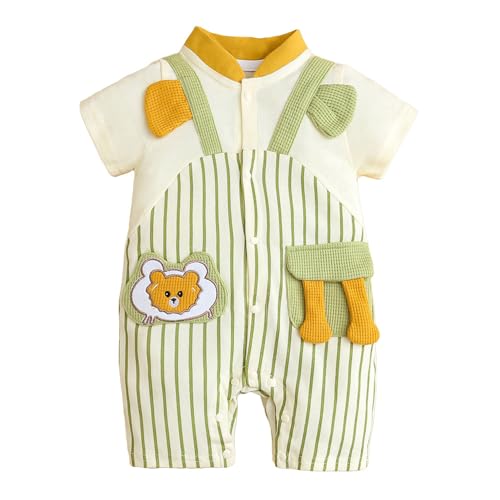 Image of Hopscotch Baby Boys Stripes Print Short Sleeves White Rompers