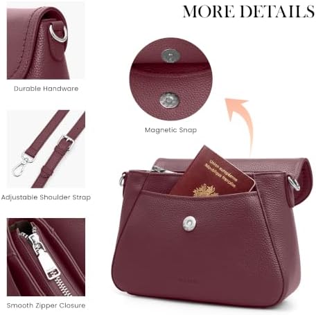 befen Crossbody Saddle Bags for Women Genuine Leather Burgundy Red Purse — view 4