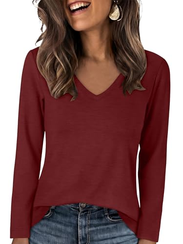 Image of ANRABESS Women's Long Sleeve Shirts V Neck Fall Tops | Soft Comfort Wrinkle Free Tshirts, Basic Tee, Winter Layer Clothing, Business Casual Work Fall Outfits, Travel Daily Wear