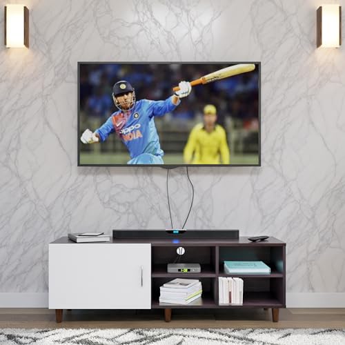 Image of VIKI Modern TV Unit for Living Room | Engineered Wood TV Cabinet with 1 Door Storage & 2 Open Shelves, Entertainment Unit, 140W x 48H x 40D cm | DIY | 1 Year Warranty (Wenge & White)
