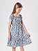 Poploli Girls Summer Dress Kids Floral Square Neck Puff Sleeve A-Line Midi Dresses Blue