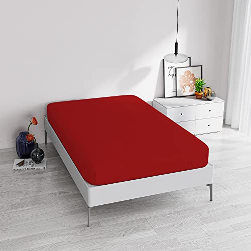 Italian Bed Linen Fitted Sheet with Corner, Microfiber, Red, Single - Image 2