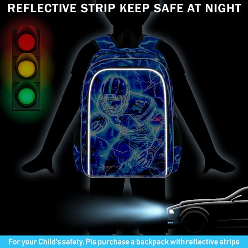 Image of 17 inch Football Backpack for Boy, 3Pcs Lightning Bookbag for Elementary Preschool Kindergarten, Kids School Backpacks with Lunch Box (Blue)