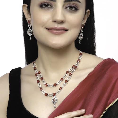 Rhodium-Plated Abstract Necklace Set with Earrings