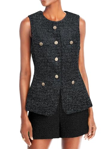 Mina Self Tweed Vest Tops For Women 2026 Summer Black Sleeveless