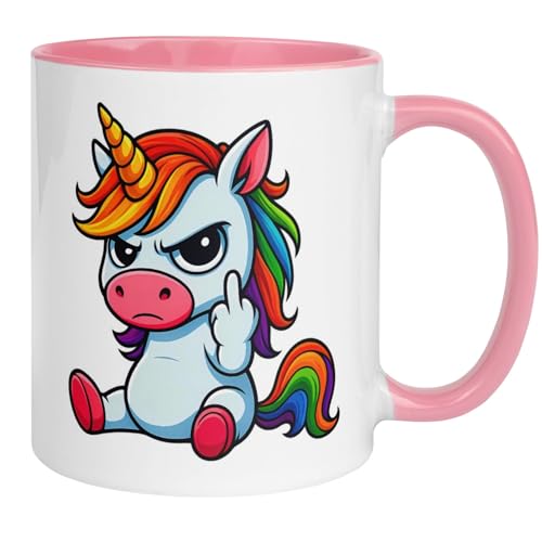 Morgenmuffel Tasse Lustig mit Spruch & Einhorn | Wütendes Einhorn mit Mittelfinger | Witzige Kaffeetasse Geschenk Arbeit Büro Homeoffice | Becher Langschläfer Frauen Männer Schlafmütze Nachtmenschen