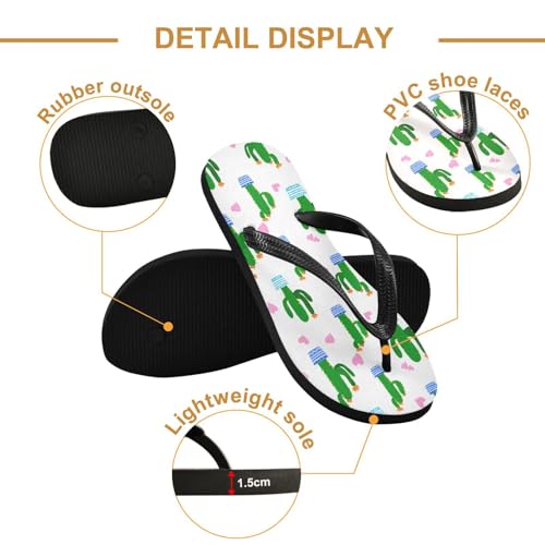 Pink Cactus Heart White Flip Flops for Beach Thong Sandals Anti-slip Lightweight Beach Shoes for Travel Summer Outdoor3
