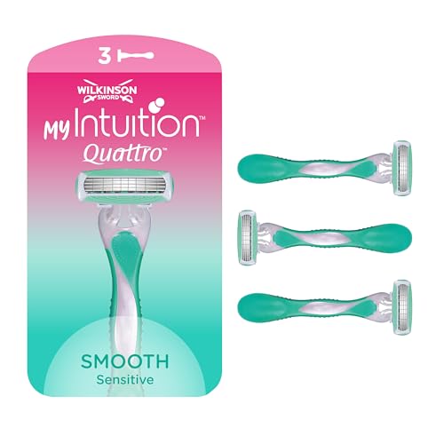 Wilkinson myIntuition Smooth Sensitive Quattro Women’s Disposable Razors, Hair Removal, Touch of Aloe Vera, Shavers for Routine Grooming, 3 Pack