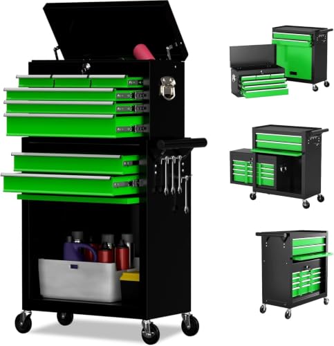 Image of 8-Drawer Rolling Tool Chest Tool Box,Removable Tool Storage Cabinet with 4 Wheels and Drawers,2 in 1 Portable Toolbox Organizer, Tool Chest with Lockable Drawer Gifts for Men (Black&Green)