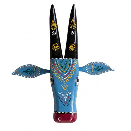 Image of DEAL-ART-CRAFT Handpainted Wooden Cow Head Wall Decor for Living Room, Puja Room, Housewarming Gift, 12 inch (Blue)