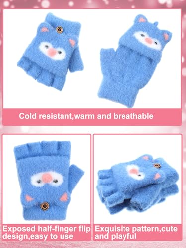 Geyoga 3 Pair Kid Fingerless Gloves Convertible Flip Top Gloves Winter Warm Half Finger Mitten for Kid Boy Girl 5-10 Year4