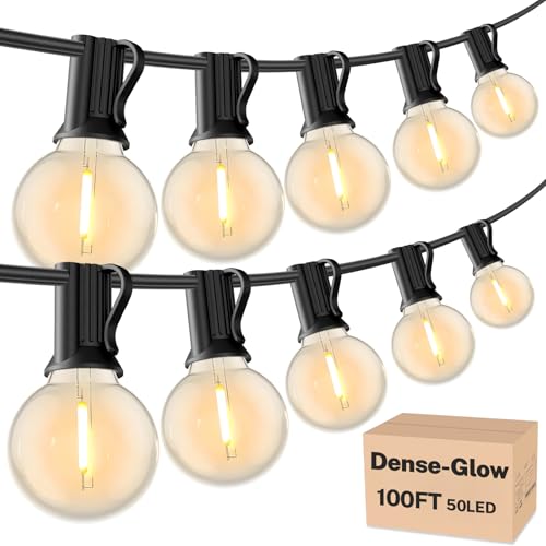 RTTY Dense-Glow 100FT All-Purpose Outdoor String Lights with 50 G40 Bulbs - Versatile for Patio & Deck Lighting, Backyard Gatherings, Poolside Evenings, and Intimate Wedding Decor