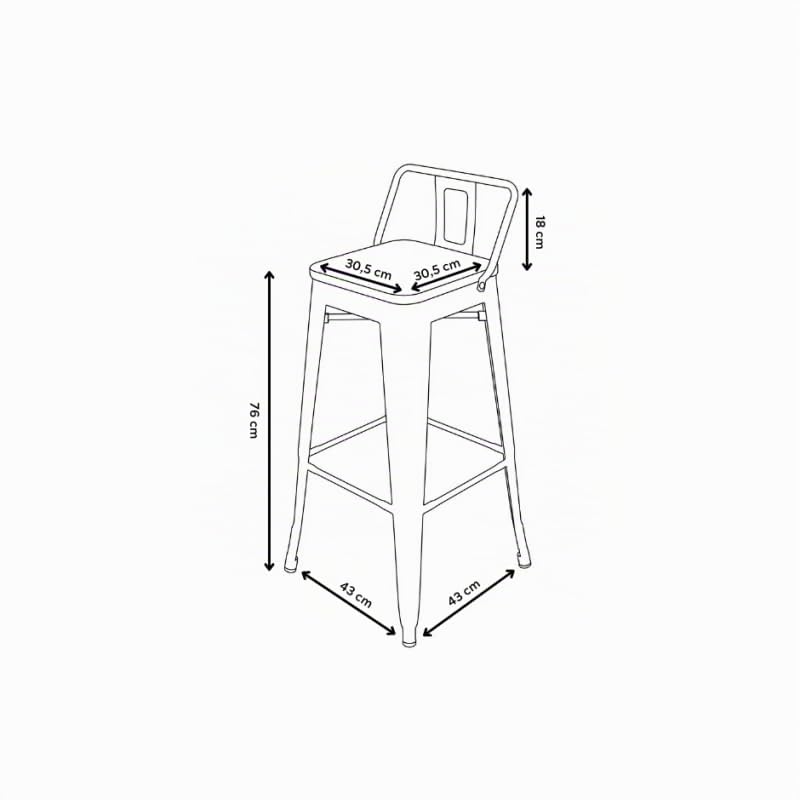 Kosmi - Juego de 4 sillas de bar, taburete alto de estilo industrial con pequeño respaldo de metal blanco mate y asiento de madera natural clara