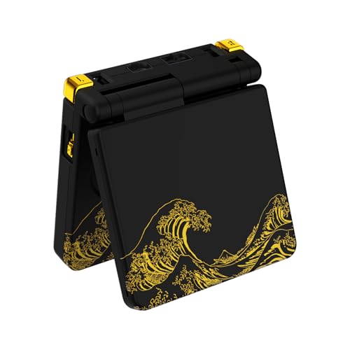 Image of IPS Ready Upgraded eXtremeRate Custom Replacement Housing Shell for Gameboy Advance SP GBA SP - The Great GOLDEN Wave Off Kanagawa - Black Compatible with Both IPS & Standard LCD - No Console & Screen