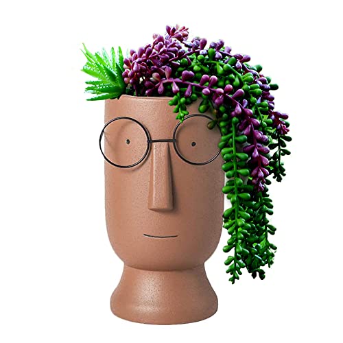 Tall Face Planters Pots,9.6 inch Unglazed Terracotta Pots Ceramic Human Face Vase Succulent Head Planter Pot Face Flower Pot Containers with Drainage Hole for Indoor Plants Home Desk Dec(9.6 inch)