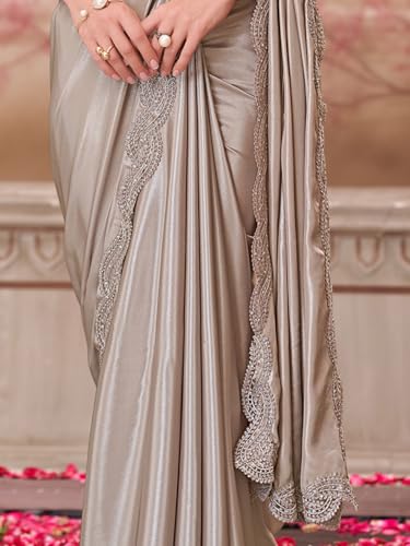 Image of AKHILAM Women's Heavy Georgette Sequence Work & Unstitched Jacket Saree With Unstitched Blouse Piece