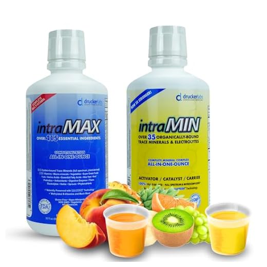 DRUCKER LABS - intraMAX 2.0 (32 Ounces / 946 Milliliters, Peach Mango Flavor) & intraMIN (32 Ounce / 923 Milliliters, Tropical Fruit Flavor)