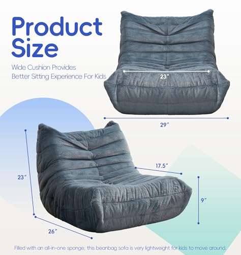 Image of Hobestluk Medium Bean Bag Chair Faux Fur Fabric BeanBag Couch for Playroom | Bluegrey Plush,Ergonomic Design,Memory Foam,Strong Supportive,No Assembly Required,Decorative Style for Living Room Bedroom