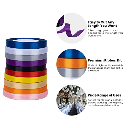 AKHTART Double Faced Satin Ribbon, 10 Rolls/10 Colours, Polyester Ribbon, Fabric Ribbon for Gift Wrapping Crafting, Balloons - Image 4