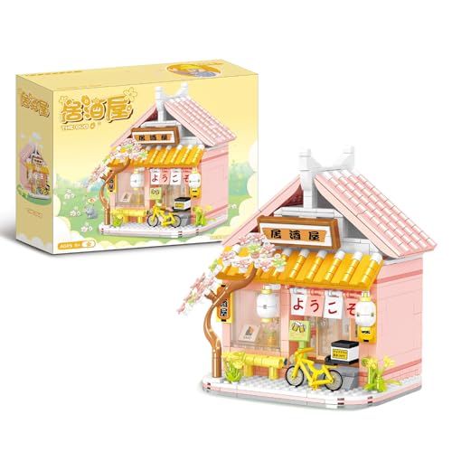 LULUFUN 居酒屋 ブロックセット おもちゃ 部屋 模型 和風建築 店 さくら ミニブロック 建物 ハウス 組立 キット DIY 子供 大人 祝い 新年 ギフト 誕生日 クリスマス プレゼント 贈り物