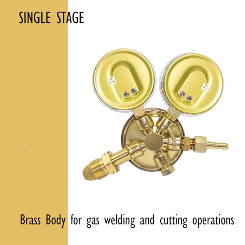 Image of Acetylene Regulator for Gas Cutting Welding Torch, CGA510 Inlet Connection Welding Acetylene Tank Regulator, CGA510 nut acetylene Welding Regulator