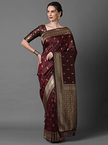 Image of AKHILAM Women's Banarasi Silk Blend Woven Design Golden zari Work Saree With Unstitched Blouse Piece (2PAKHI41 Parent)