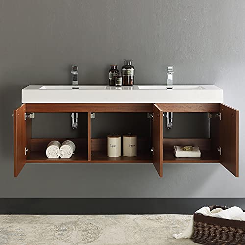 Fresca Vista 60" Gray Oak Wall Hung Double Sink Modern Bathroom Cabinet W/Integrated Sink #TOP5
