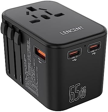 LENCENT Universal Travel Adapter, 65W GaN III International Wall ...