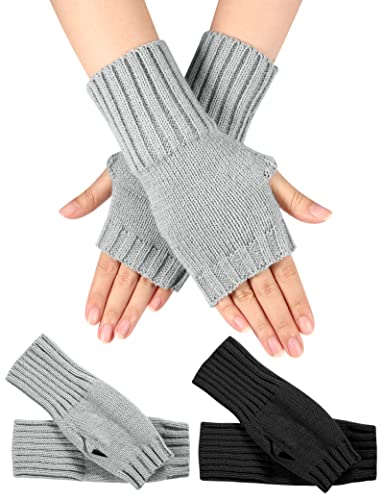 Becellen 2 Paires Gants sans Doigts Hiver, Tricotés Mitaines Thermique Demi Doigts Gants Chaud Chauffe-Poignetsn Gants pour Femmes Homme Cover