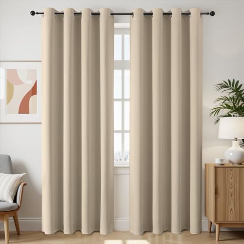 Joydeco Blackout Curtains 84 Inch Length 2 Panels Set, Thermal Insulated Long Curtains& Drapes 2 Burg, Room Darkening Grommet Drapes for Bedroom Living Room Window (Light Beige, W52 x L84 In