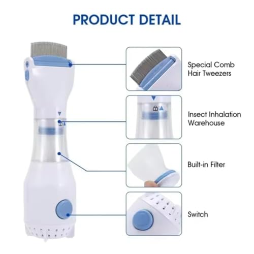 Image of Electrical Head Lice Comb Lice Removal Comb Electrical Chemical Free Head lice Comb Head Nits Capture Comb Head Lice Comb Eggs Remover Hair Cleaner Is Easy To Use And Suitable For Children Hair Vacuums Machine for lice removed. (white)