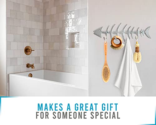 Decorative Fish Bones Wall Mounted Towel Rack By Comfify - Stylish Cast Iron Hanger With 4 “Fish Bones” Hooks For Towels, Robes And More - Includes Screws And Anchors - In Antique White #TOP2