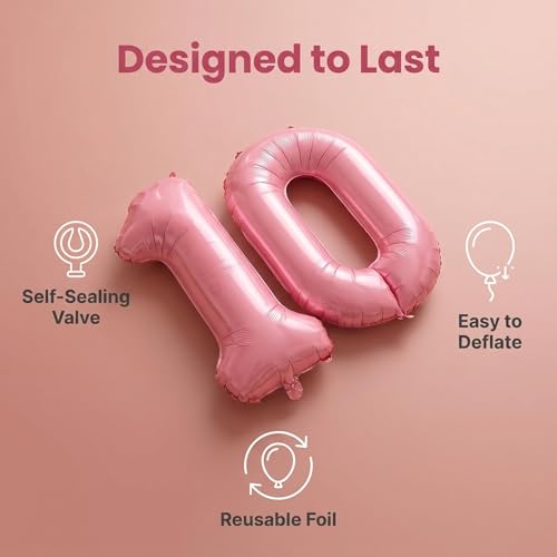 Image of Number 10 Balloon Foil Mylar Balloons for Birthday Party Decoration (Baby Pink, 40 Inch)