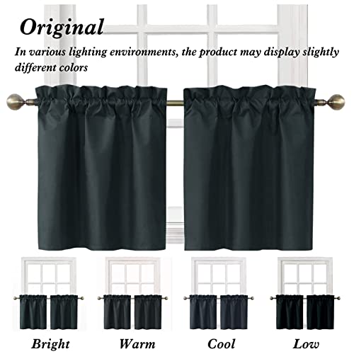 Home Queen Blackout Rod Pocket Tier Curtains for Small Window, Short Room Darkening Basement Curtains, Cafe Drapes, 2 Panels, 26 W x 24 L Inch Each, Black — view 6