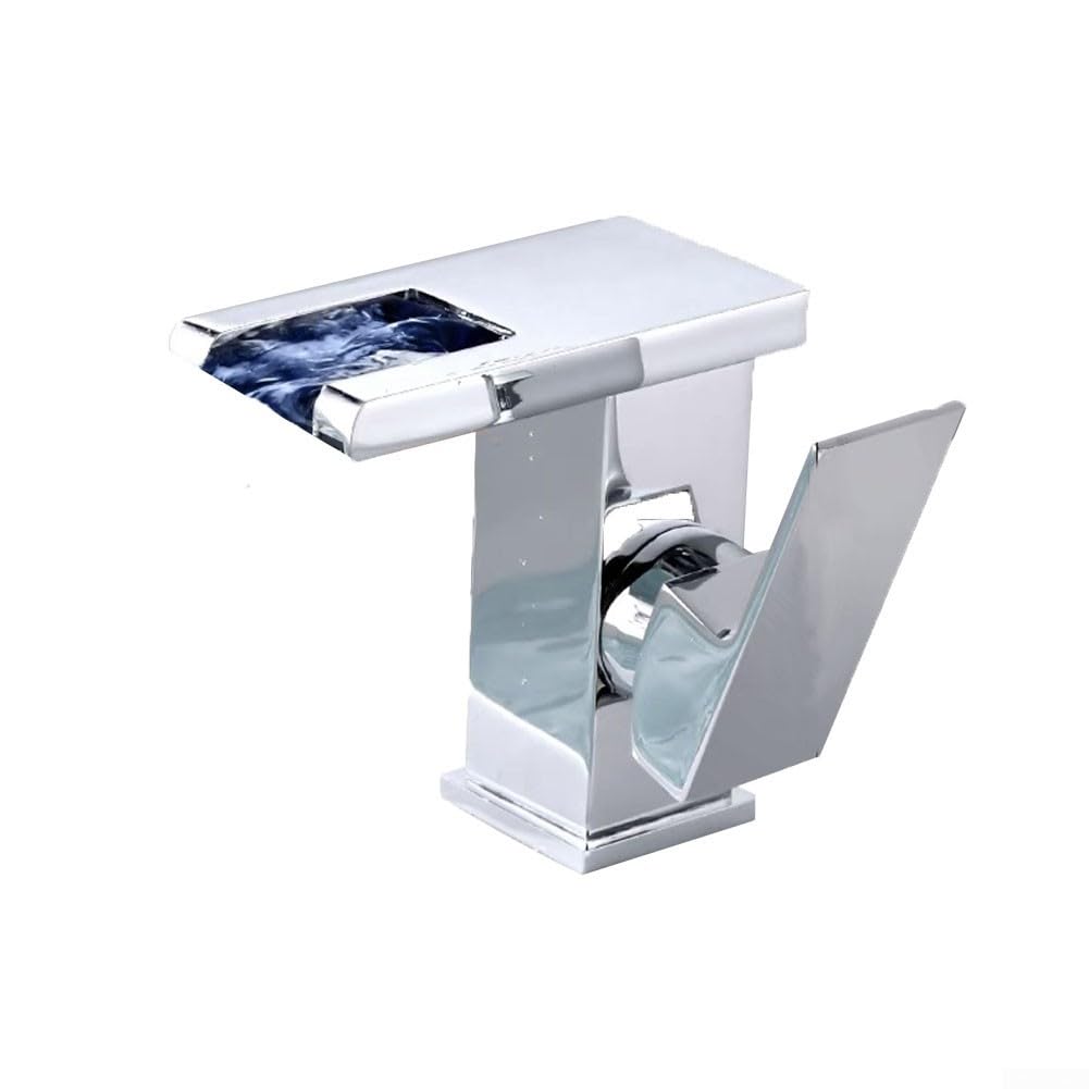 LED Cascada Faucet Color luminoso Cambio de color cuadrado Lavabo Cuarto de baño Gabinete Grifo (plata)