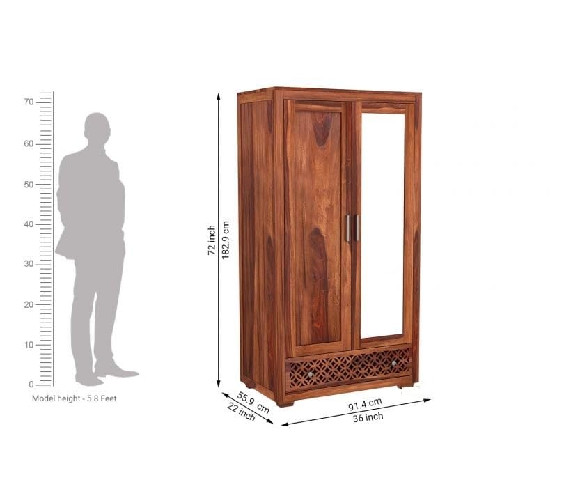 Image of Sheesham Wood Wardrobe with Mirror, 3 Drawer and 5 Shelves Storage for Bedroom Wooden Almirah for Clothes for Living Room Bedroom Home, Solid Wood Furniture (Brown Finish)