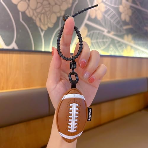 Image of Leather Ball Keychain Wristlet Sports Key Ring Car Key Wallet Backpack Bag Gym Accessories Gifts for Men Women