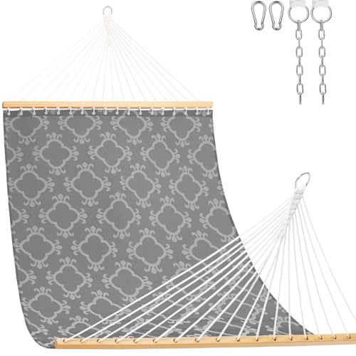 Lazy Daze Hammocks Quick Dry Hammock with Spreader Bar Textliene Fabric Double 2 Person Hammock with Chains Outdoor Patio Poolside Backyard Beach 450 lbs Capacity, Four Leaf Clover
