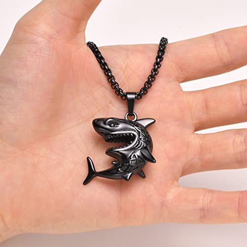 Vnox Cool Shark Necklace For Men - 3D Animal Jewelry Stainless Steel Celtic Knot Punk Rock Pendant Necklace,24 Inches,Black #TOP3