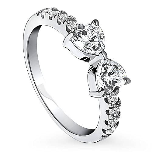 BERRICLE Sterling Silver Heart CZ Wedding Engagement Promise Rings for Her, Stackable Solitaire 3-Stone Cubic Zirconia Ring