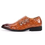 Men's Printed Oxford Dress Shoes,Fashion Metal Buckle Comfortable Pull-on Pointed-Toe Formal Shoes Business Wedding Slip-on Loafers for Men (Brown,12)