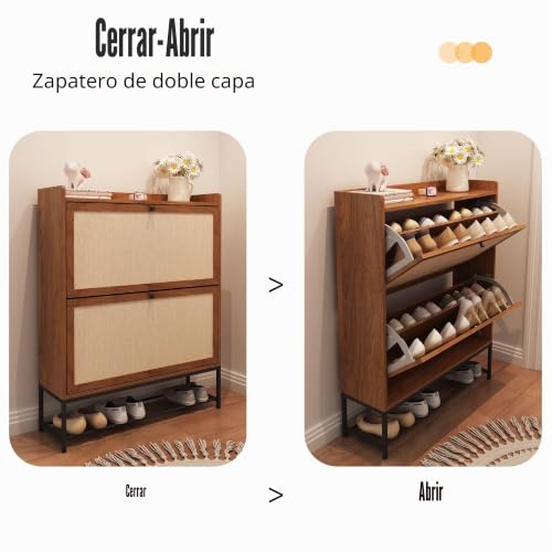 Organizador de zapatos de madera con dos puertas para entrada y pasillo estrecho 4