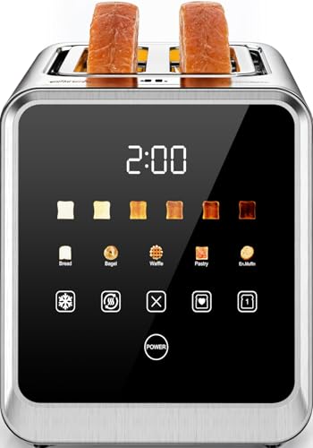 Touch Screen Toaster 2-Slice with 1.5' Wide Slots & Memory Recall | 900W Stainless Steel Smart...