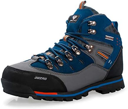 DWZRG Men's Waterproof Leather mid Hiking Boots Outdoor Non-Slip Lightweight Trekking Sneakers (8, Blue)