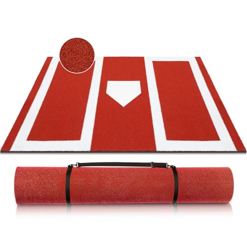 Leyndo 6 x 4 ft Baseball Batting Mat Softball Pitching Mat 5mm Turf Inlaid Home Plate Anti Slip Backing Mat for Baseball Batting Cage Sports Training Backyard Indoor Outdoor, Red